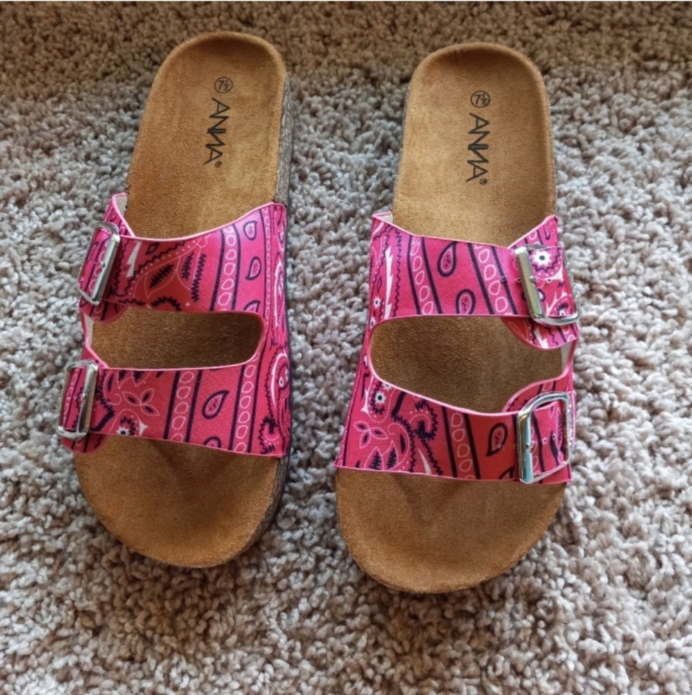 Anna Paisley Bandana Print Glory Cork Sandals Size 7.5